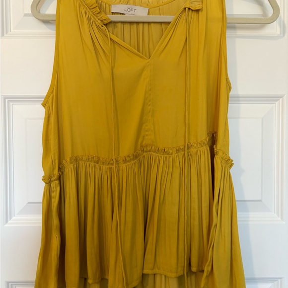 LOFT Tops - LOFT Yellow Asymmetrical Ruffled Blouse with Tie Front